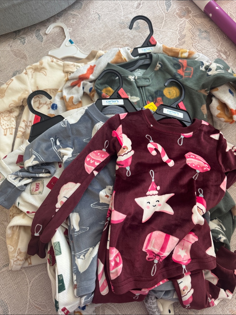 3 Carter's Pajama sets + 3 caters fleece footed pajamas 2T 24M